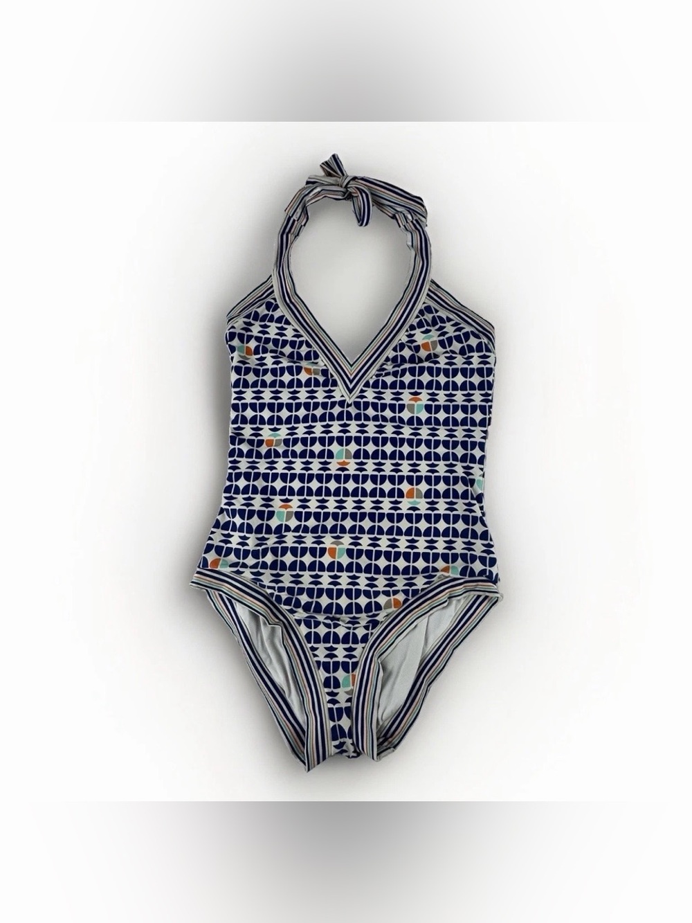 Trina Turk Swimsuit Womens 8 One Piece Halter Geometric Retro Mod Removable Cups